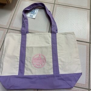 Trader Joe's Beige Canvas Tote with Purple Accents